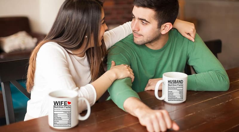 Funny Husband and Wife Nutrition Facts Mug Set - 11oz Ceramic