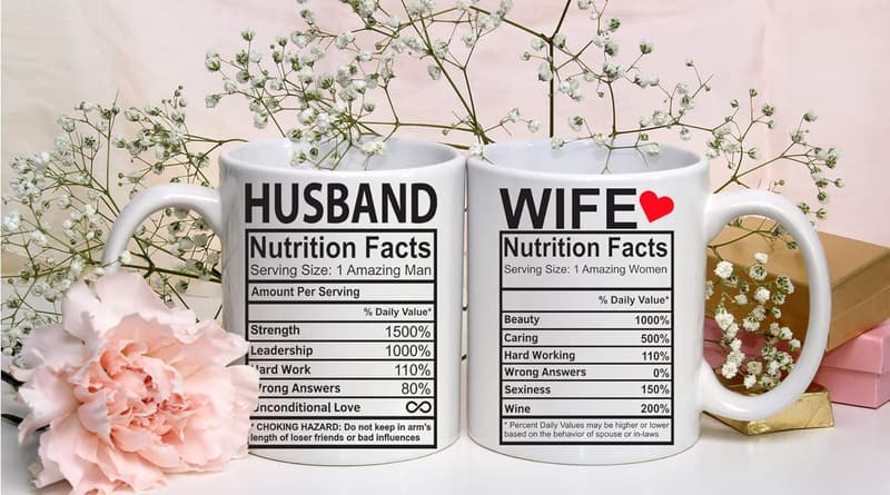 Funny Husband and Wife Nutrition Facts Mug Set - 11oz Ceramic