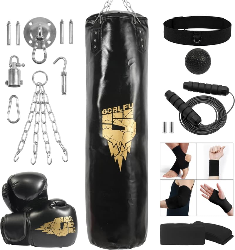 4ft Heavy Punching Bag Set with Boxing Gloves for Home Gym
