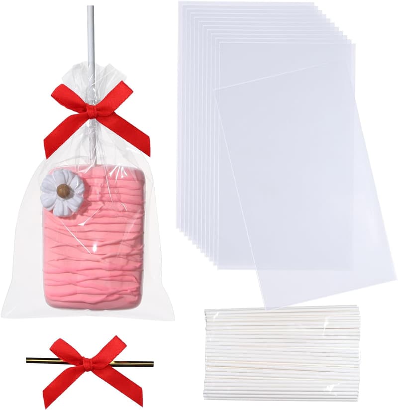 50PCS Clear Rice Krispie Treat Bags with Gold Twist Ties