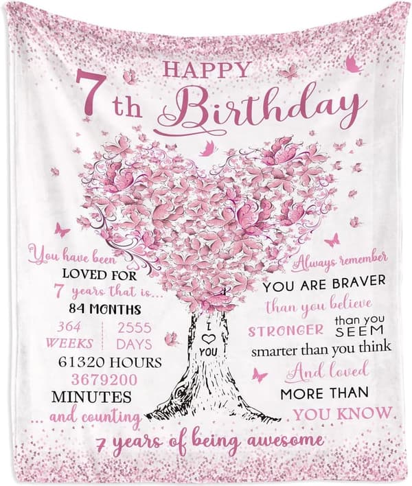 7th Birthday Throw Blanket for Girls - 60