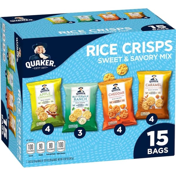 Quaker Rice Crisps Variety Pack, Sweet & Savory, 15 Count
