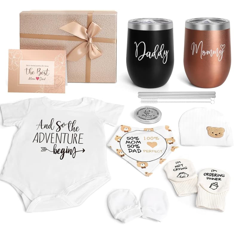 New Mom Gift: Mom & Dad Tumbler Set for Baby Shower