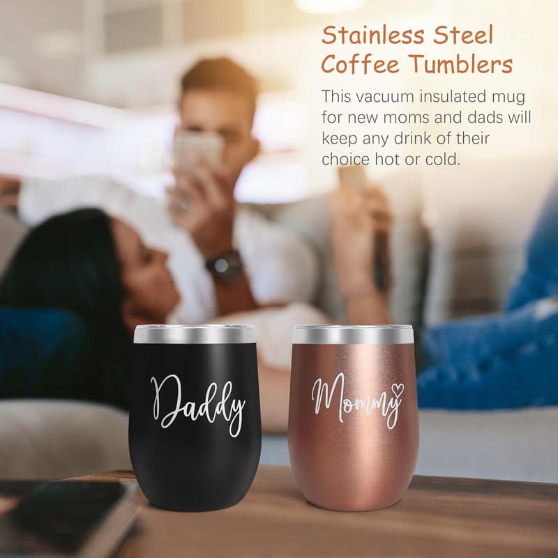New Mom Gift: Mom & Dad Tumbler Set for Baby Shower