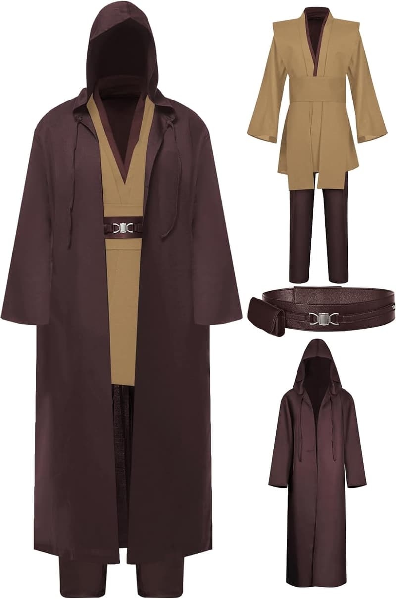 Men's Brown Hooded Tunic Robe - Knight Halloween Costume