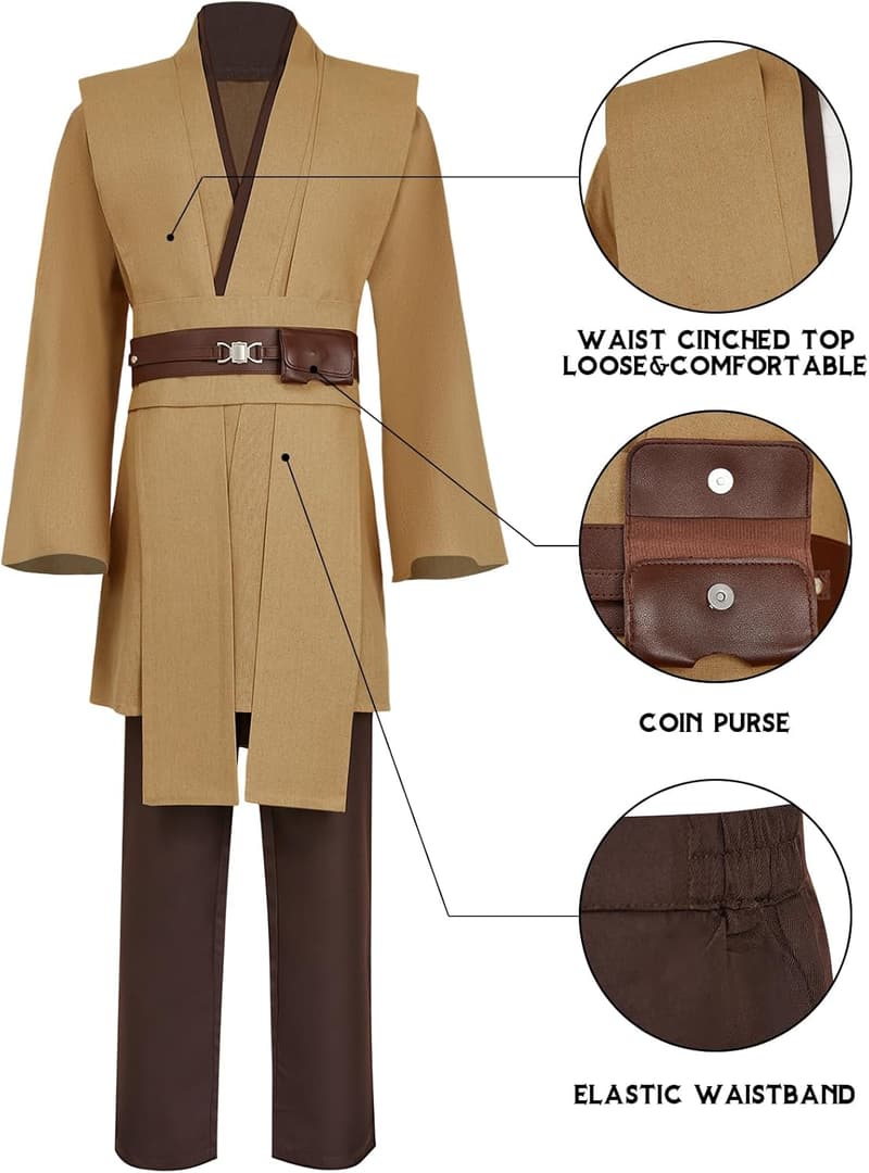 Men's Brown Hooded Tunic Robe - Knight Halloween Costume