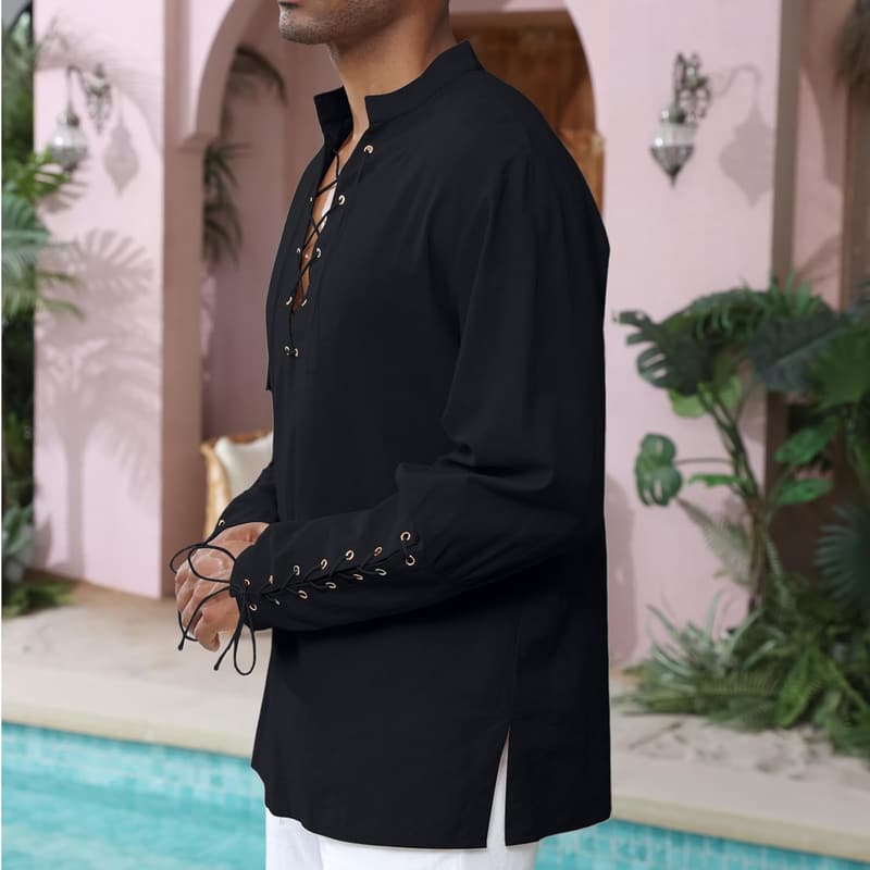 Men's Linen Pirate Shirt with Drawstring - Renaissance Costume