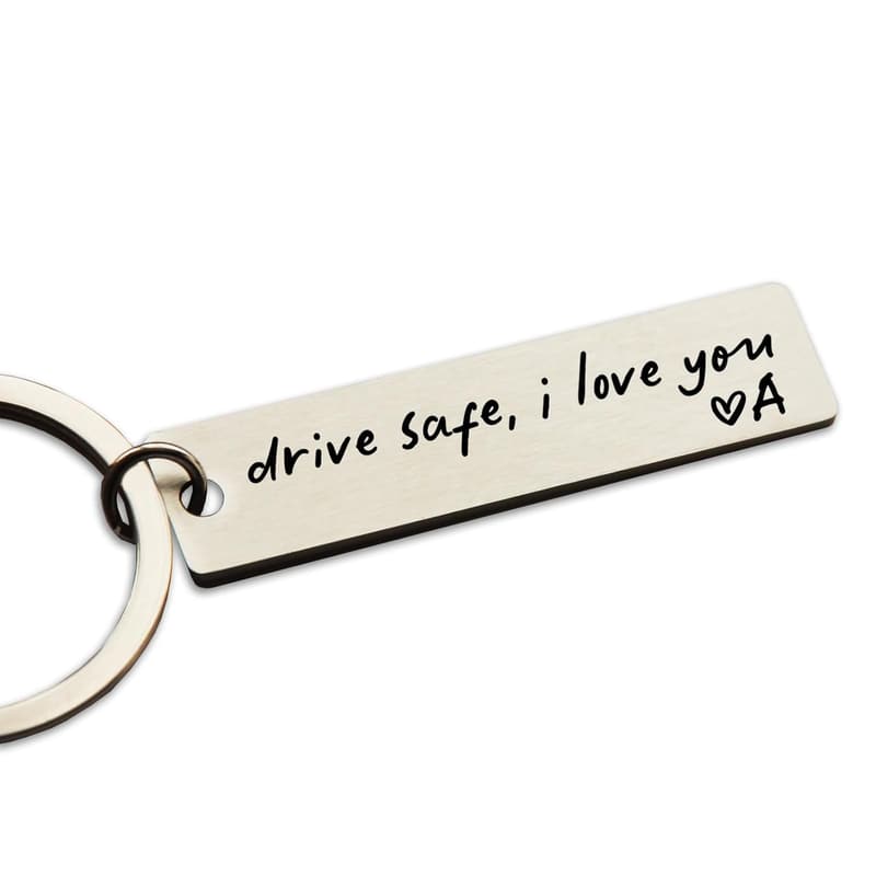 Drive Safe Engraved Keychain for Him - Personalized Stainless Steel