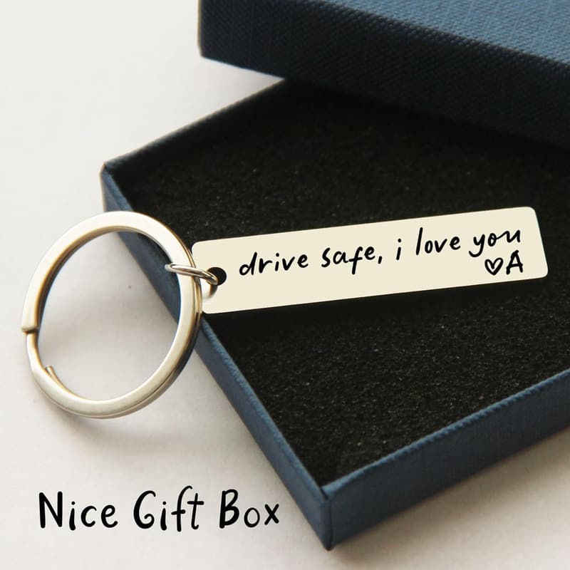 Drive Safe Engraved Keychain for Him - Personalized Stainless Steel