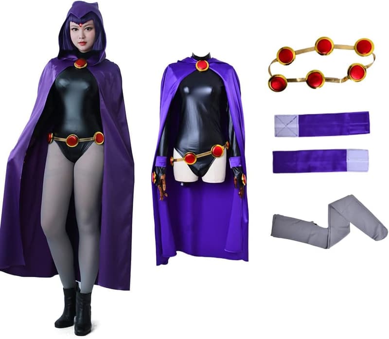 Magical Girl Cosplay Bodysuit Set with Purple Cloak