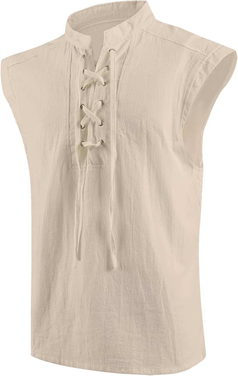 Men's Medieval Pirate Tunic Gotic Lace-up Shirt