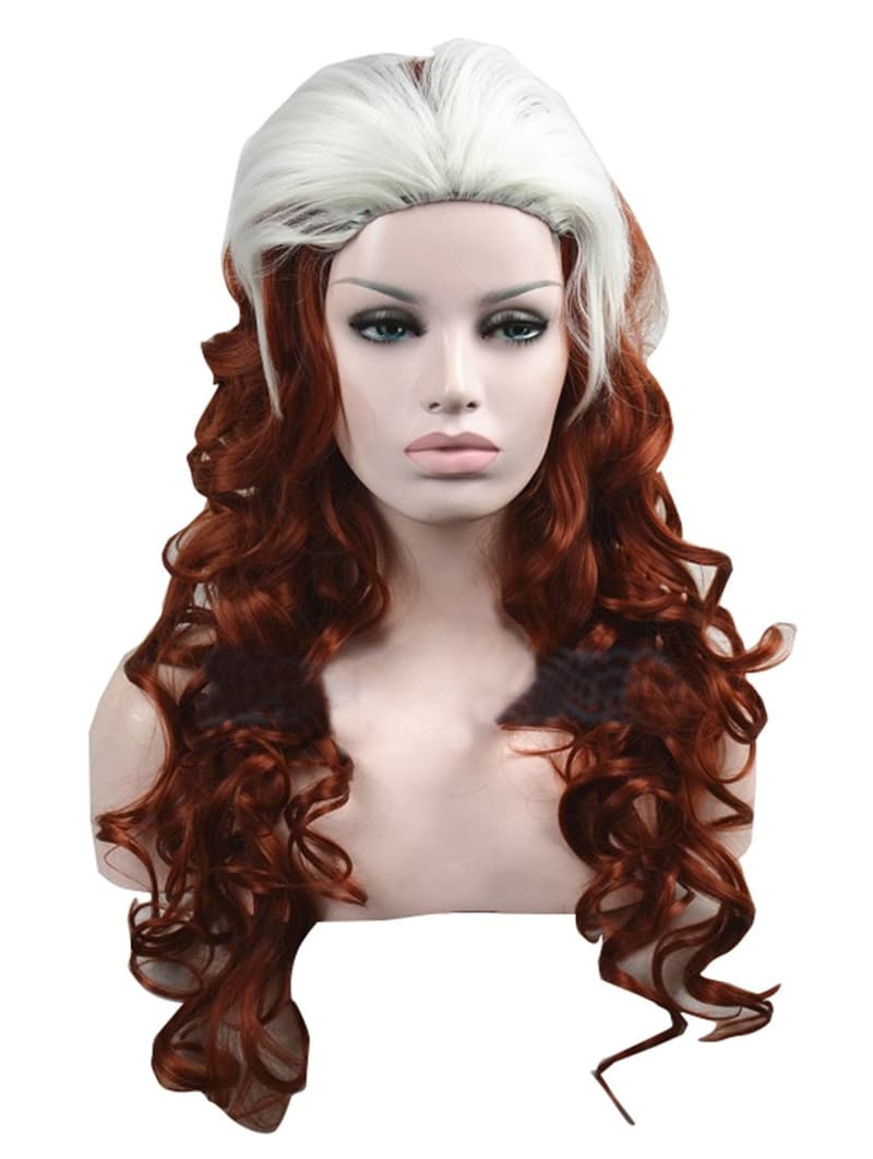Dark Orange & White Long Curly Cosplay Wig for Women