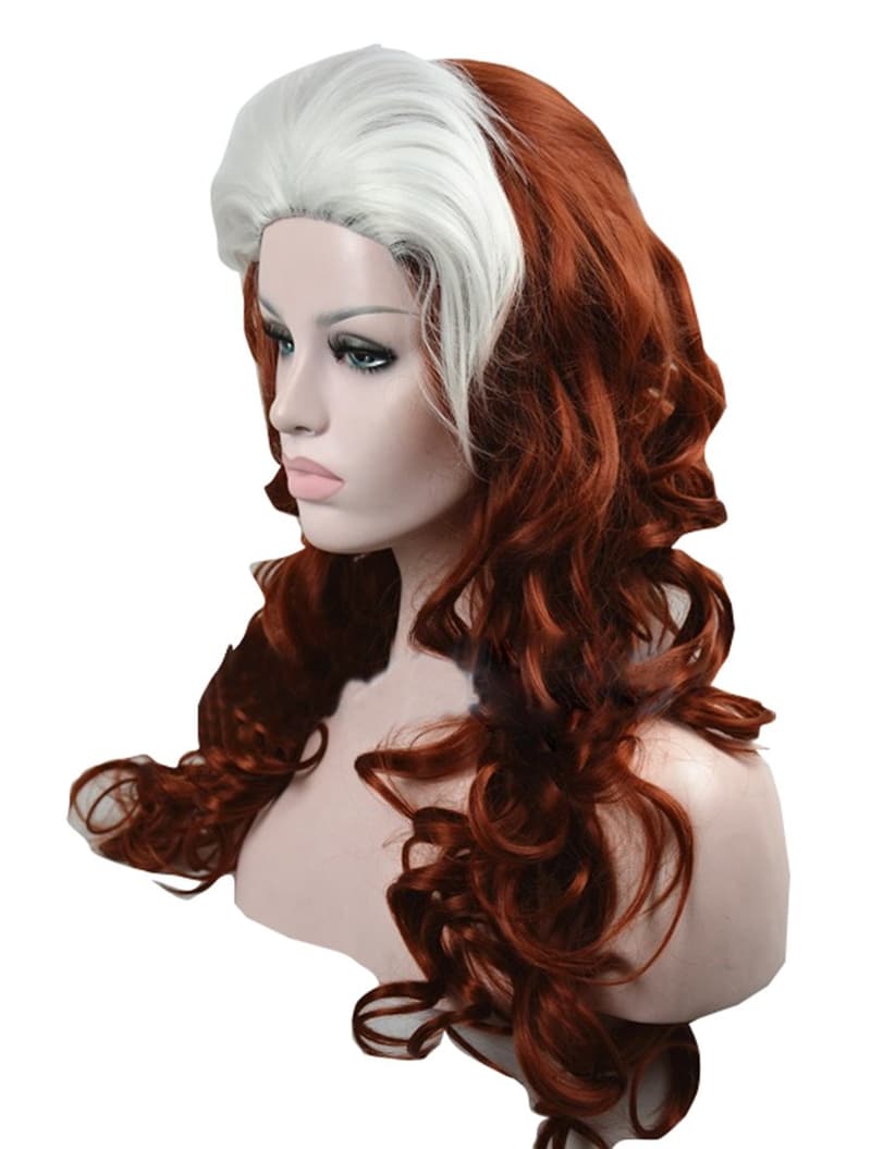 Dark Orange & White Long Curly Cosplay Wig for Women