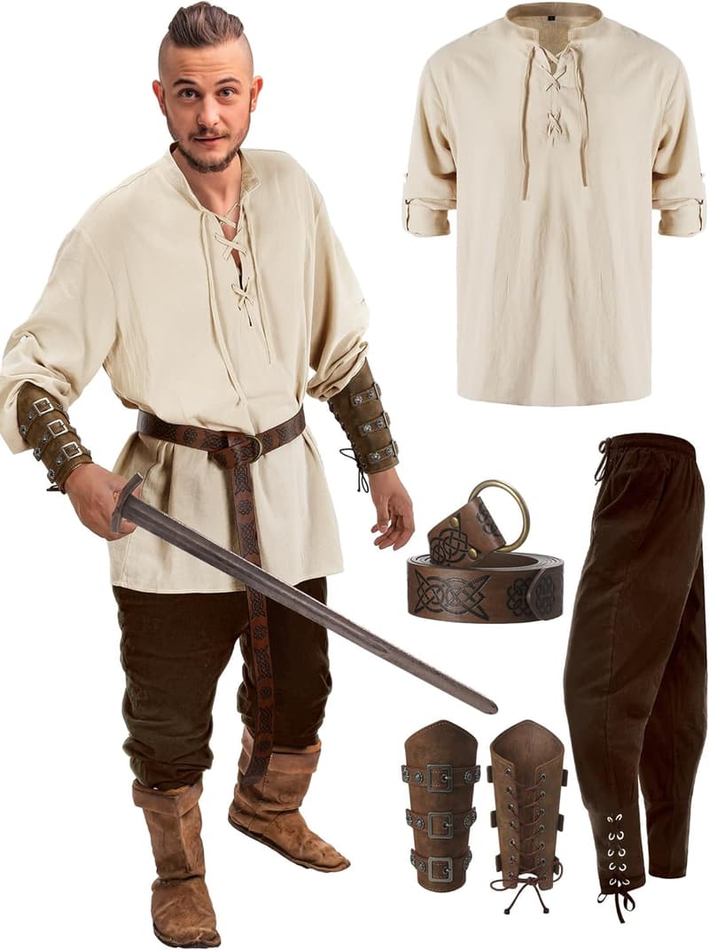Halloween Men's Renaissance Pirate Costume Set with Belt & Pants
