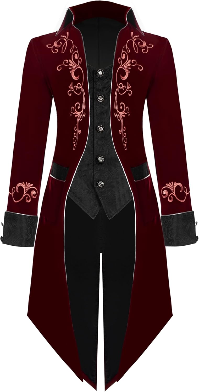 Halloween Medieval Steampunk Tailcoat for Men - Wine Red