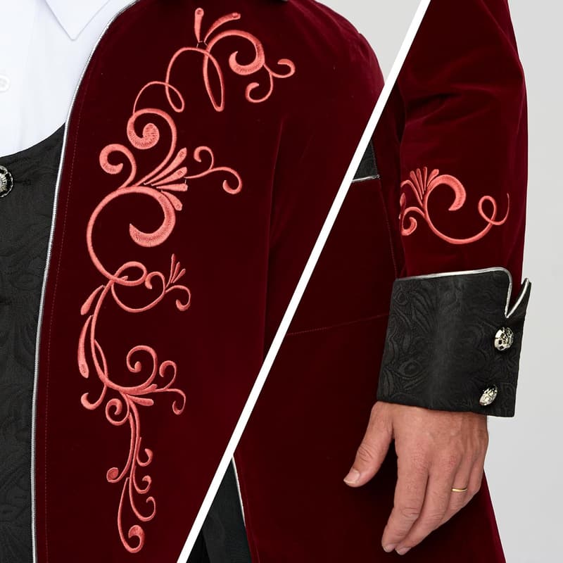 Halloween Medieval Steampunk Tailcoat for Men - Wine Red