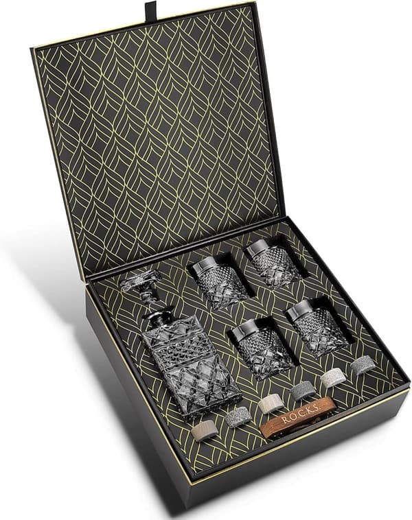 Whiskey Decanter Gift Set with Glasses & Chilling Stones