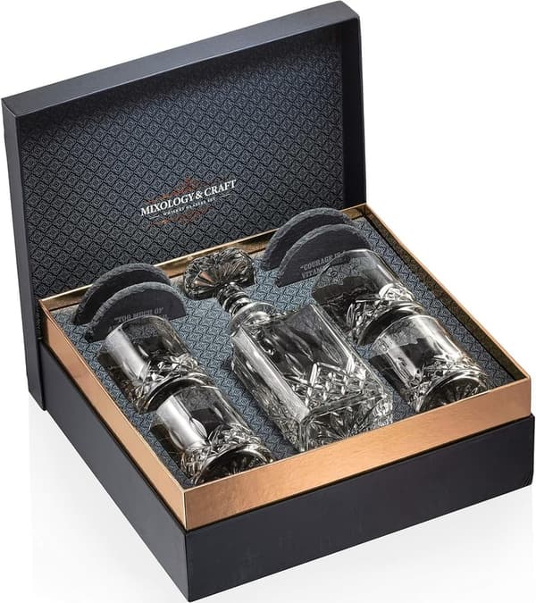 Crystal Whiskey Decanter Set with 10oz Glasses