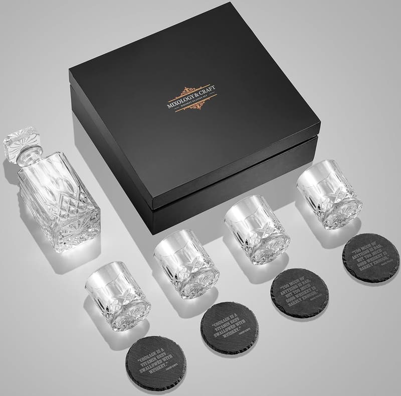 Crystal Whiskey Decanter Set with 10oz Glasses