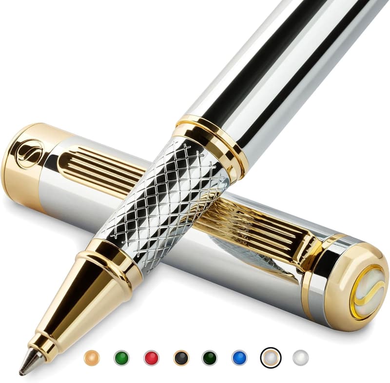 Luxury Silver Chrome Rollerball Pen Gift Set for Men & Women