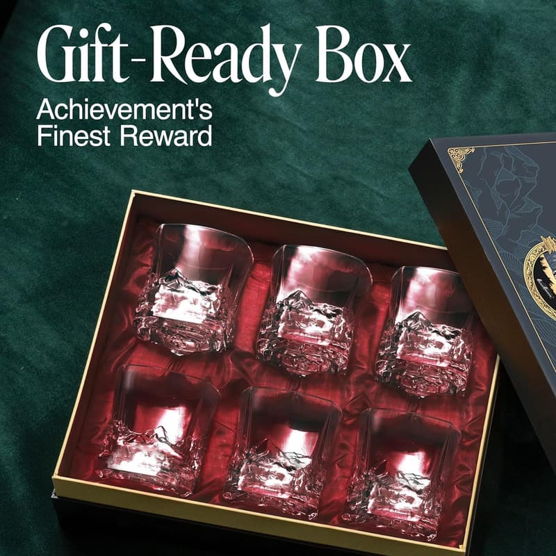 Mountains Theme Whiskey Glass Set of 6 in Gift Box