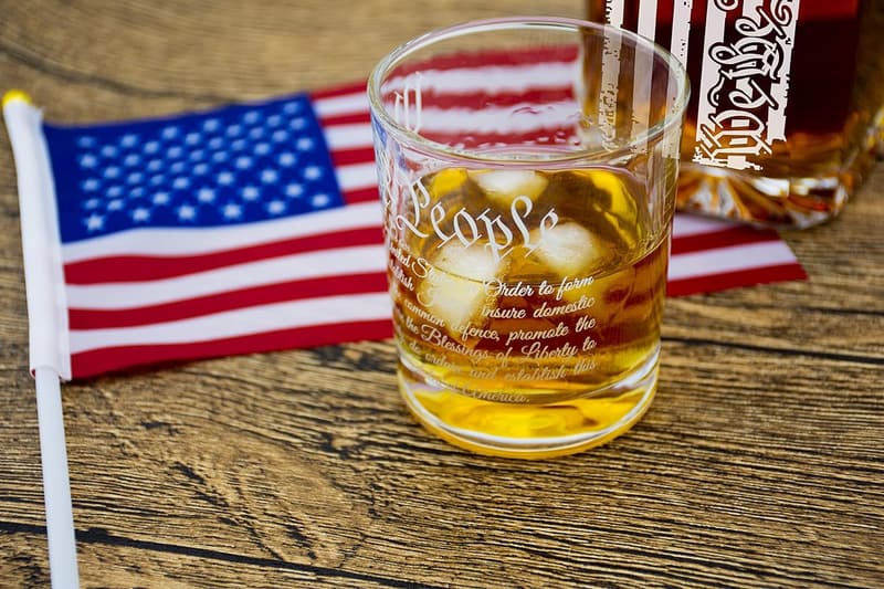 Engraved Whiskey Decanter Set with American Flag & 2 Glasses