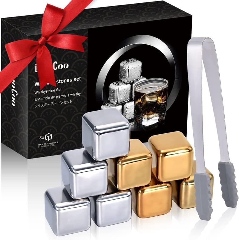 Father's Day Whiskey Stones Set for Men - 8 Reusable Ice Cubes