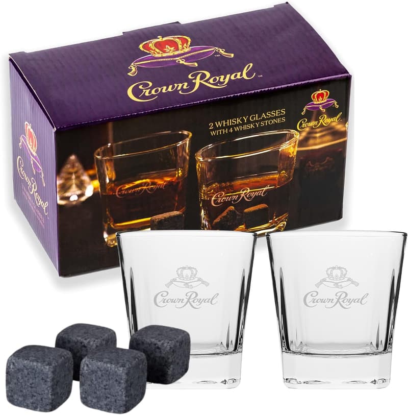 Whiskey Glass Set for Men with Chilling Stones - 2 Scotch Glasses