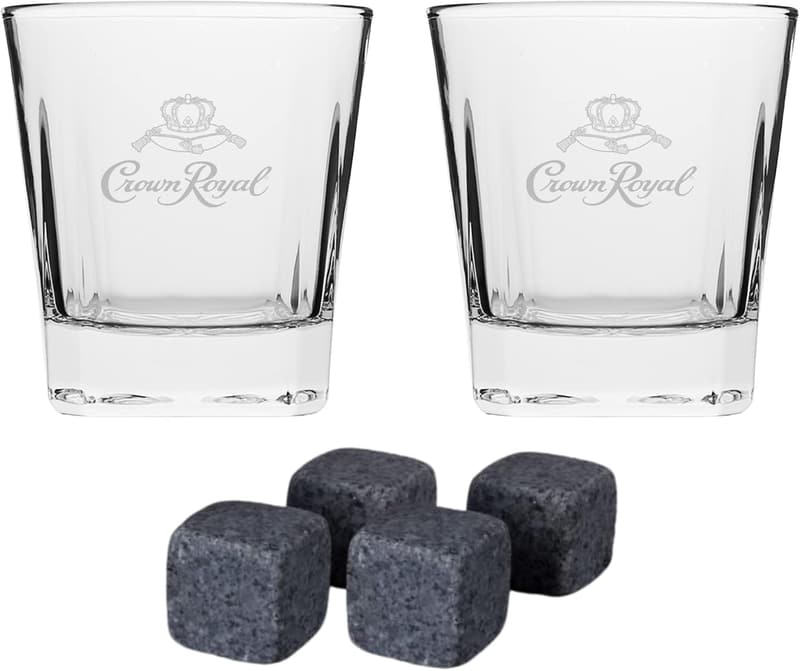 Whiskey Glass Set for Men with Chilling Stones - 2 Scotch Glasses