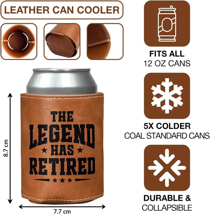 2025 Retirement Leather Can Cooler Sleeve for Men