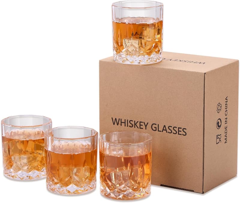 Set of 4 Crystal Old Fashioned Whiskey Glasses - Gift for Men