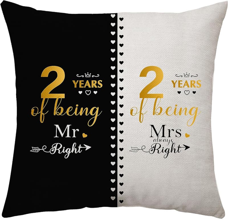 2nd Anniversary Mr. and Mrs. Pillow Case Set for Couples
