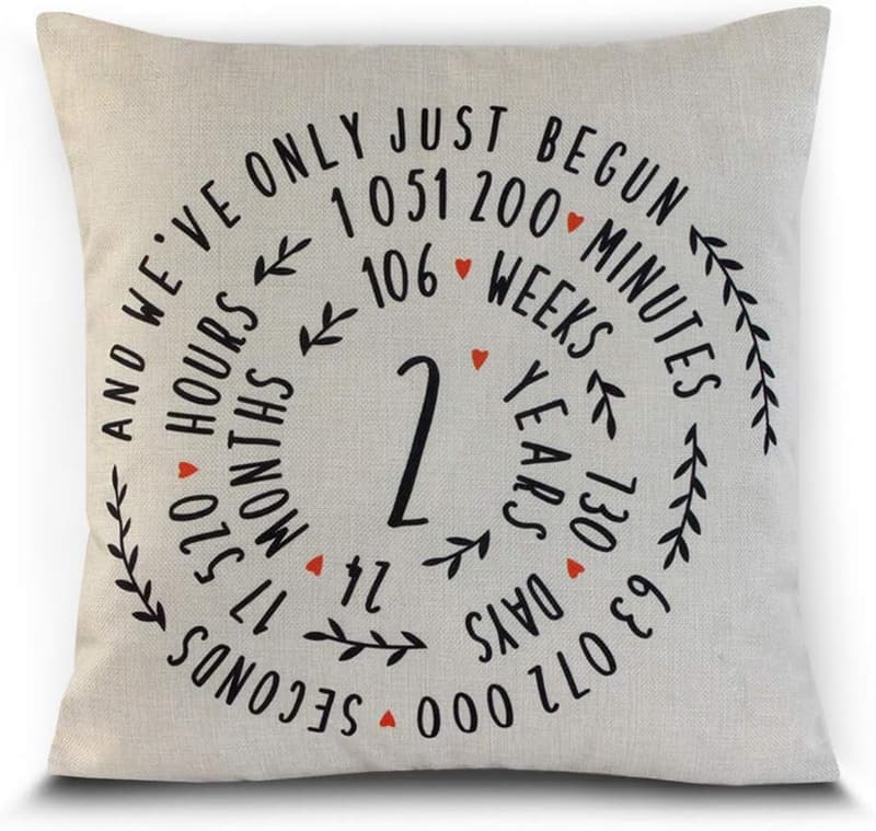 2nd Anniversary Cotton Throw Pillowcase for Couples 18x18 Inches