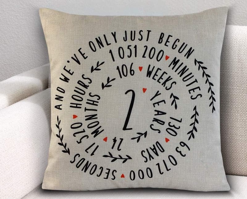 2nd Anniversary Cotton Throw Pillowcase for Couples 18x18 Inches