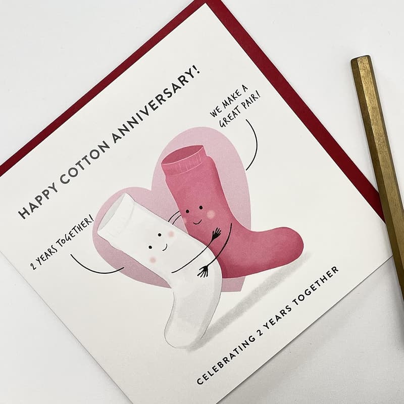 2nd Wedding Anniversary Card for Couples - Funny Cotton Design