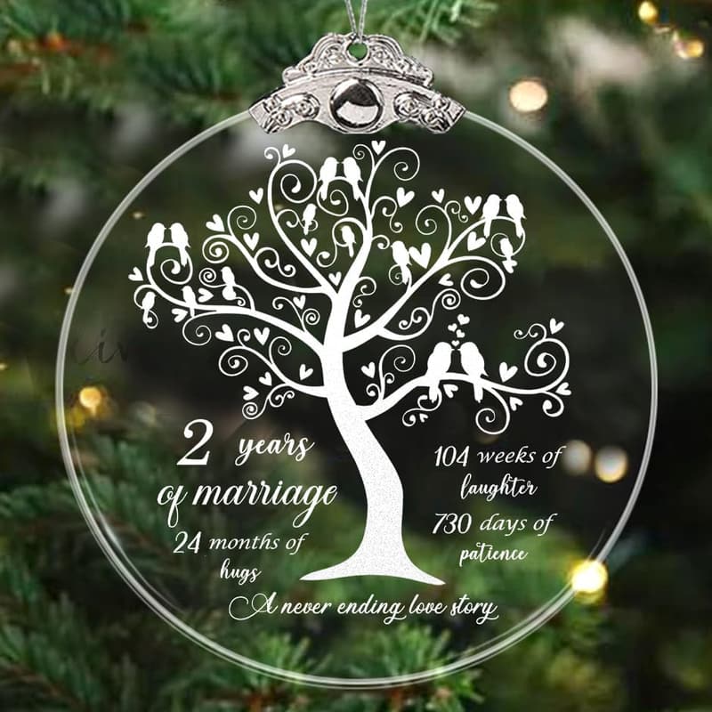2nd Wedding Anniversary Glass Ornament for Couples