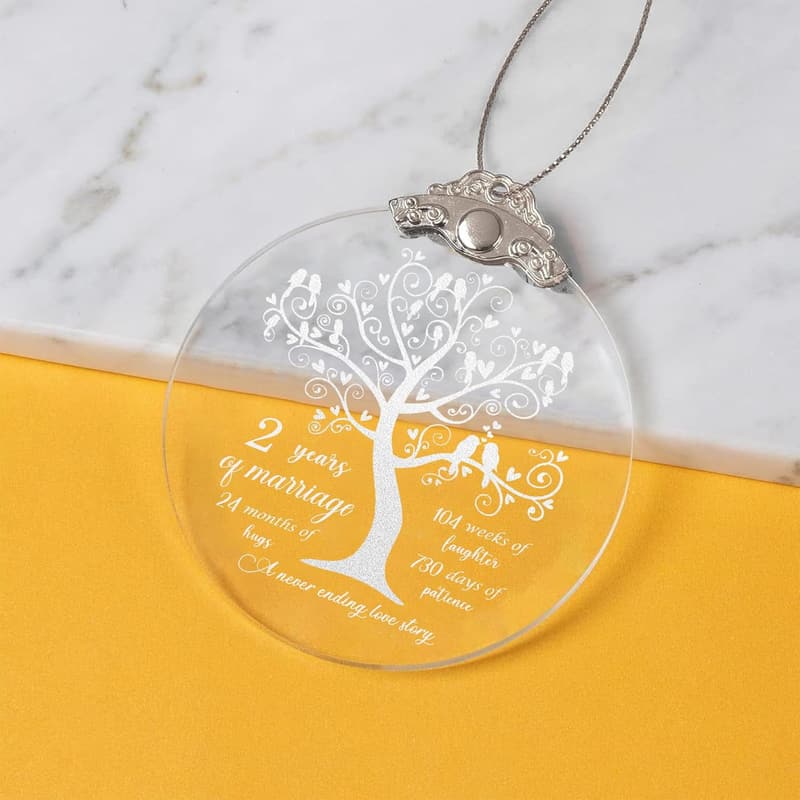 2nd Wedding Anniversary Glass Ornament for Couples