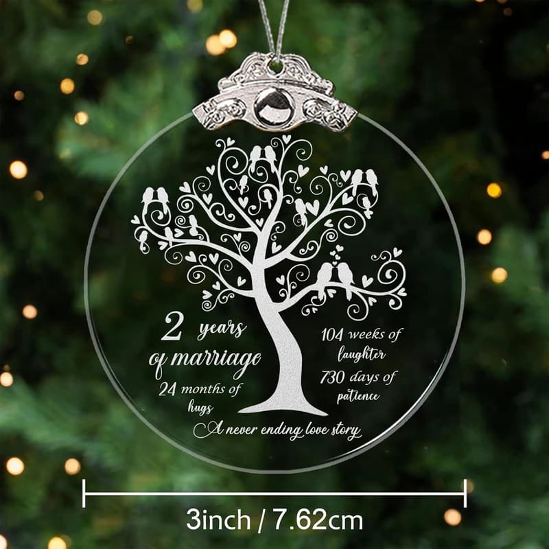 2nd Wedding Anniversary Glass Ornament for Couples