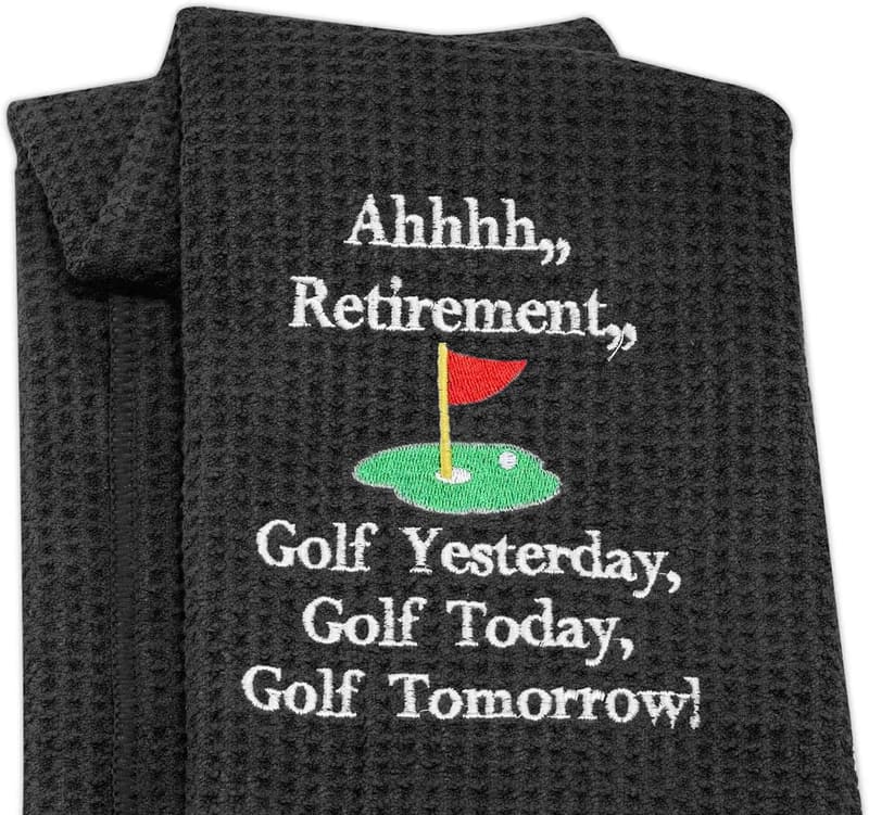 Retirement Golf Embroidered Towel with Clip for Men and Women