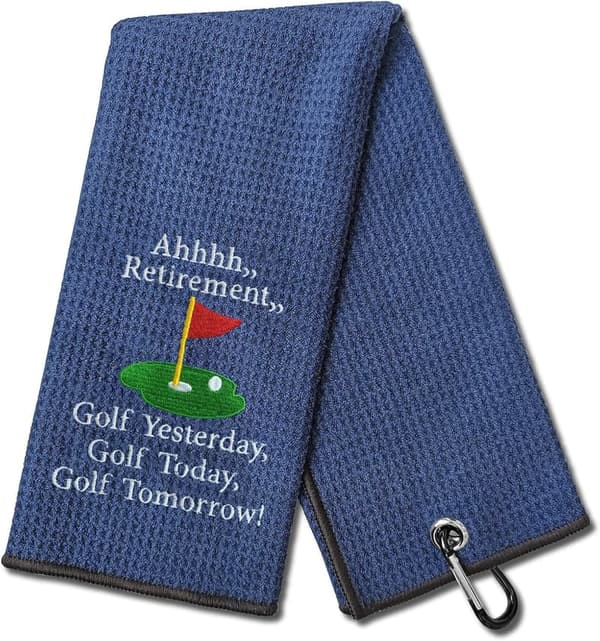 Retirement Golf Towel - Embroidered Navy Blue for Men