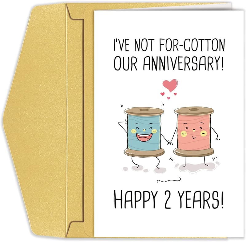 2nd Anniversary Card for Couples - Cotton Pun Design
