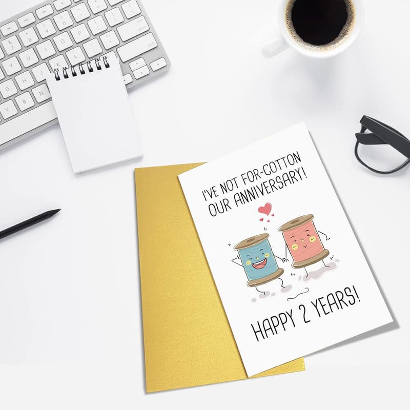 2nd Anniversary Card for Couples - Cotton Pun Design