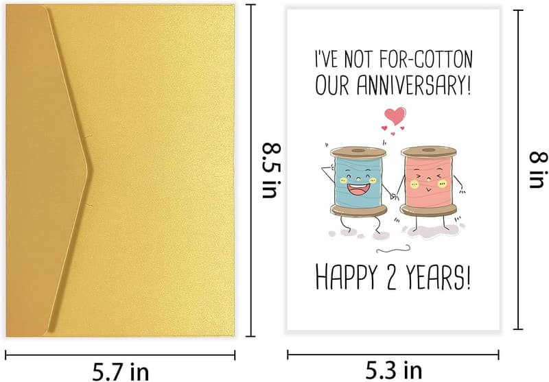 2nd Anniversary Card for Couples - Cotton Pun Design