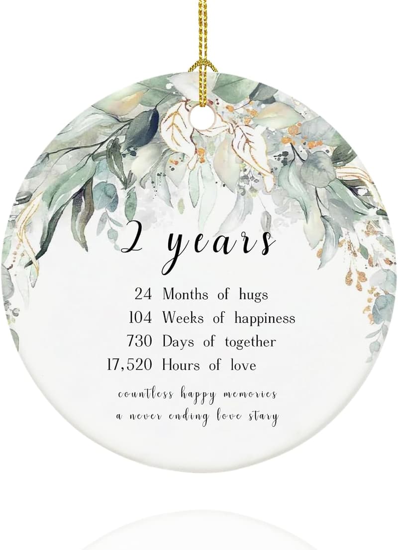 2nd Anniversary Ceramic Ornament for Couples, 2025