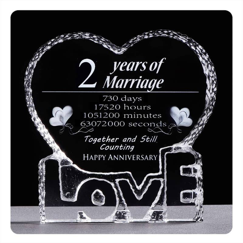 2nd Anniversary Crystal Sculpture Keepsake for Couples