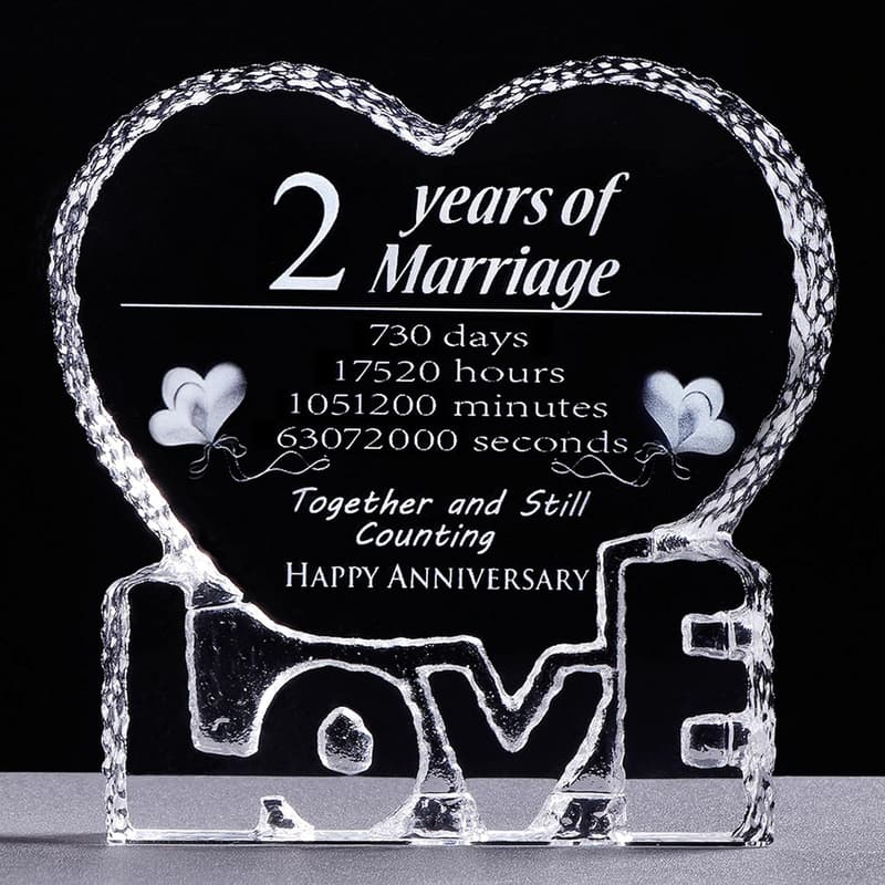 2nd Anniversary Crystal Sculpture Keepsake for Couples