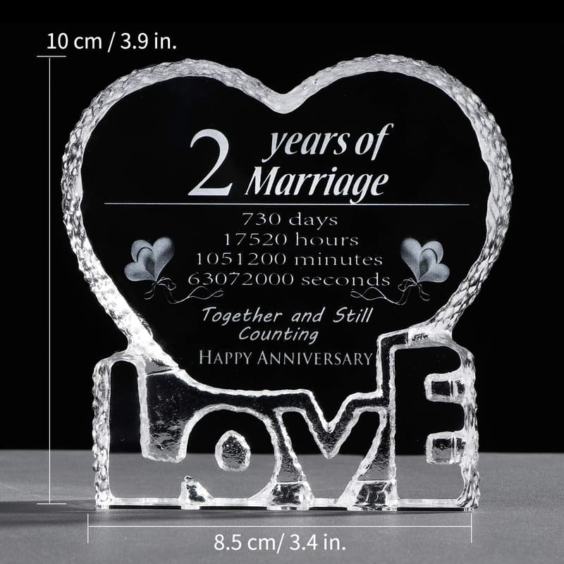 2nd Anniversary Crystal Sculpture Keepsake for Couples