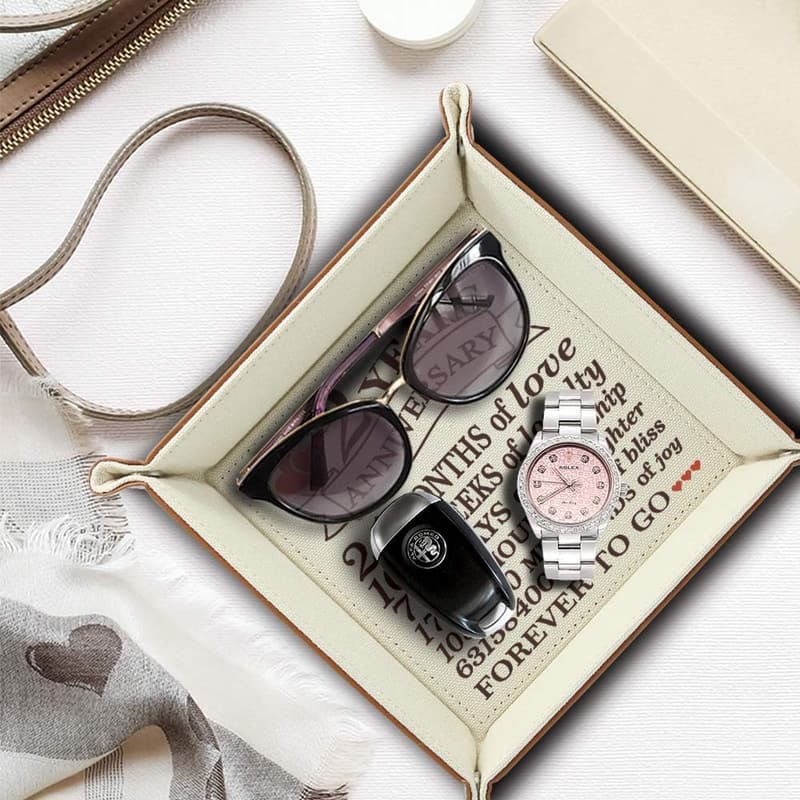 2nd Anniversary Cotton Print Tray Valet for Couples