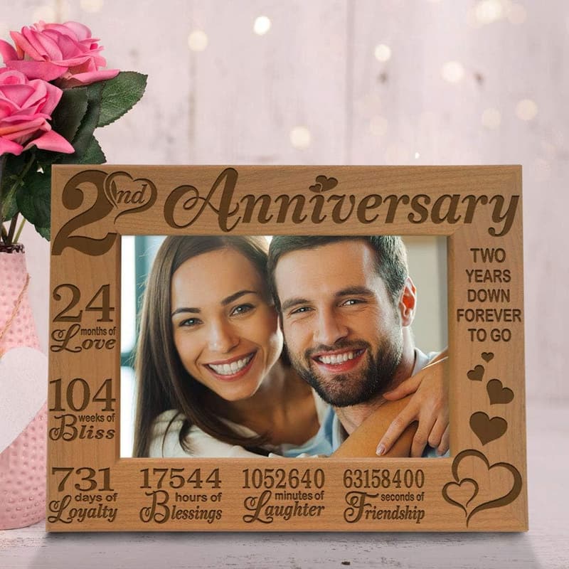 2nd Anniversary Engraved Cotton Picture Frame (4x6)