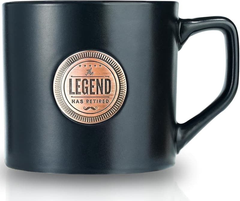 Retirement Gift - Ceramic Coffee Cup with Golden Badge - 15 oz